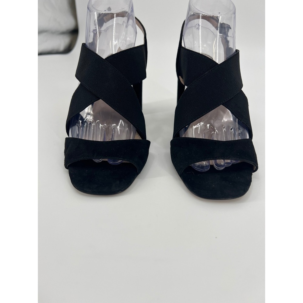 Pelle Moda Black Suede Crisscross Elastic Block Heel Sandals Womens 8.5M - Picture 2 of 8